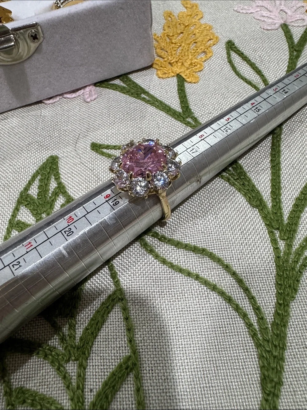Elegant Pink Flower Halo Ring with Clear Accents